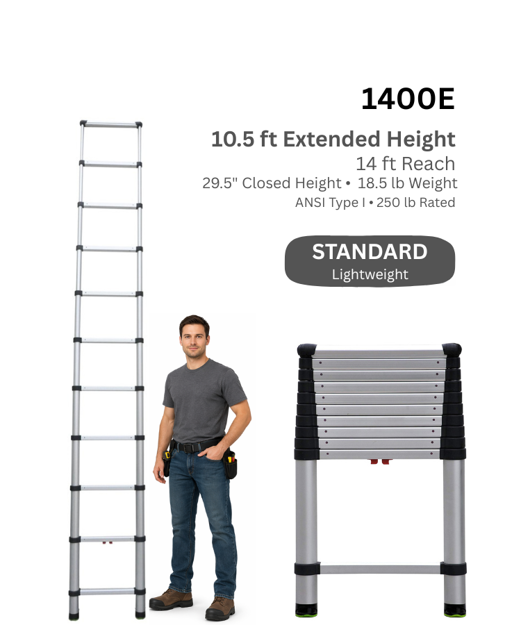 thumbnail image 2 of 10.5 FT Telescoping Ladder | Stainless Steel Extension Ladder | 350lb Capacity | Portable Collapsible Design 2 of 5