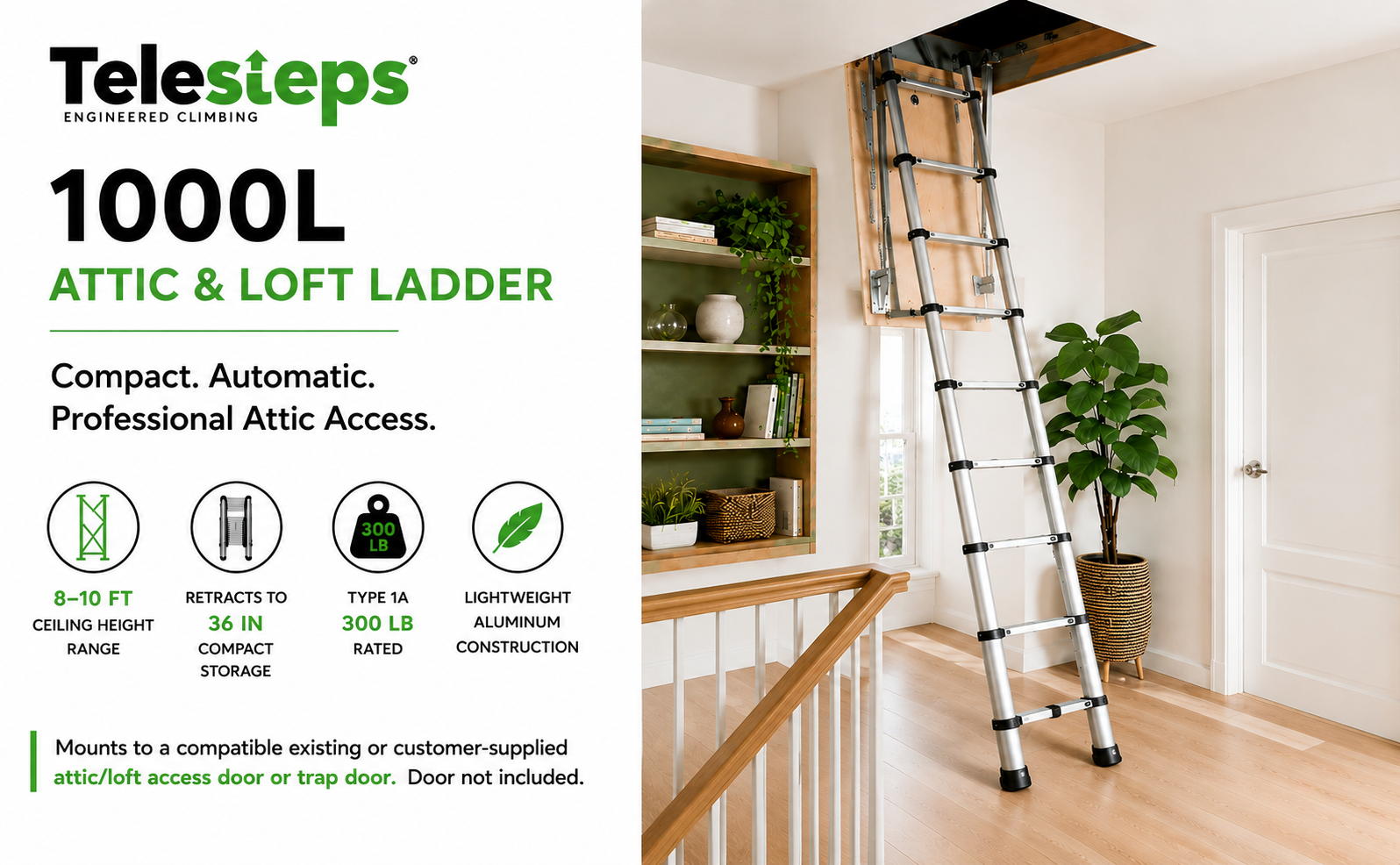 Telesteps Telescoping Attic/Loft Ladder | 8–10 ft Ceiling Height ...