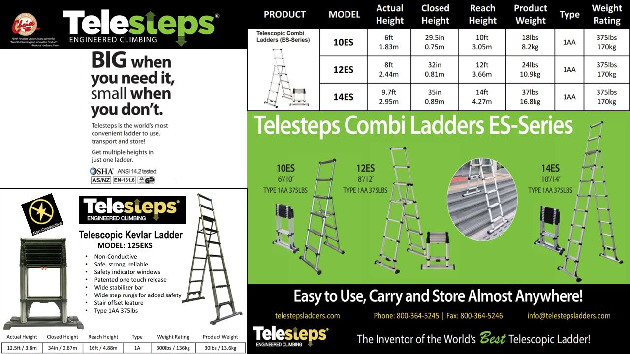 Telesteps 6 ft Telescoping A-Frame Stepladder | 10 ft Reach | Type 1AA ...