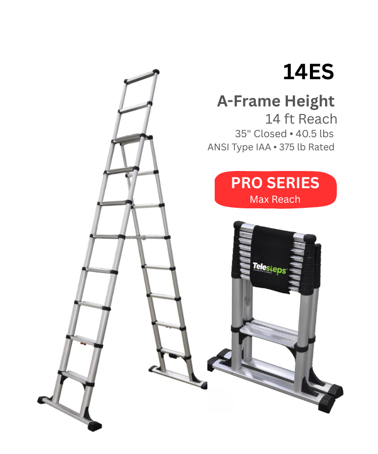 Telesteps 10ft Telescoping A-Frame Stepladder – 14ft Reach, 375 lb ...