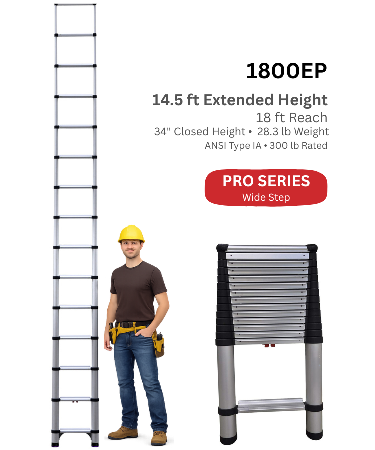Telesteps 14.5 ft Pro Wide Step Telescoping Extension Ladder | Type 1A ...